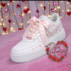 White and Pink Heart Sneakers